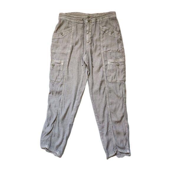 American Eagle Outfitters Pants - American Eagle Linen Blend Pants Gray Cargo Drawstring Straight High Rise Sz 16R